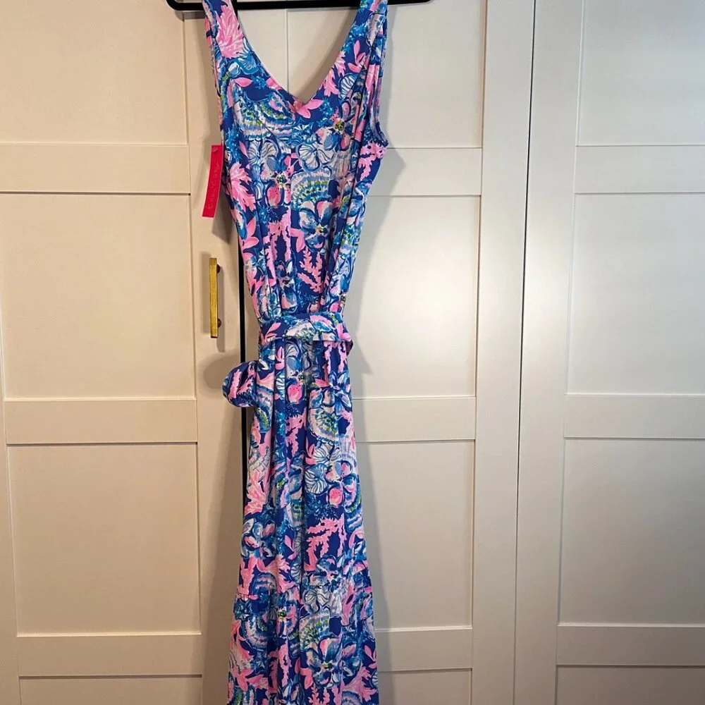 NWT Lilly Pulitzer Blue and Pink Floral Midi Dress - Picture 6 of 9
